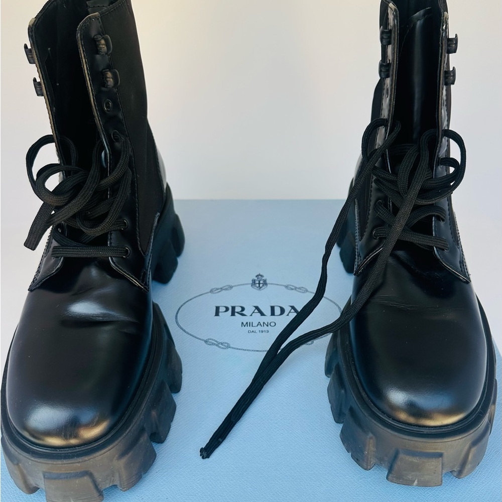 Prada Black Platform Lug-Sole Combat Boots size 39.5 - Picture 3 of 14